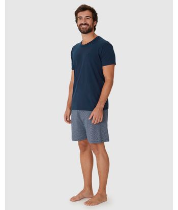 Pijama Curto Masculino Camiseta E Shorts Em Malha Fio A Fio