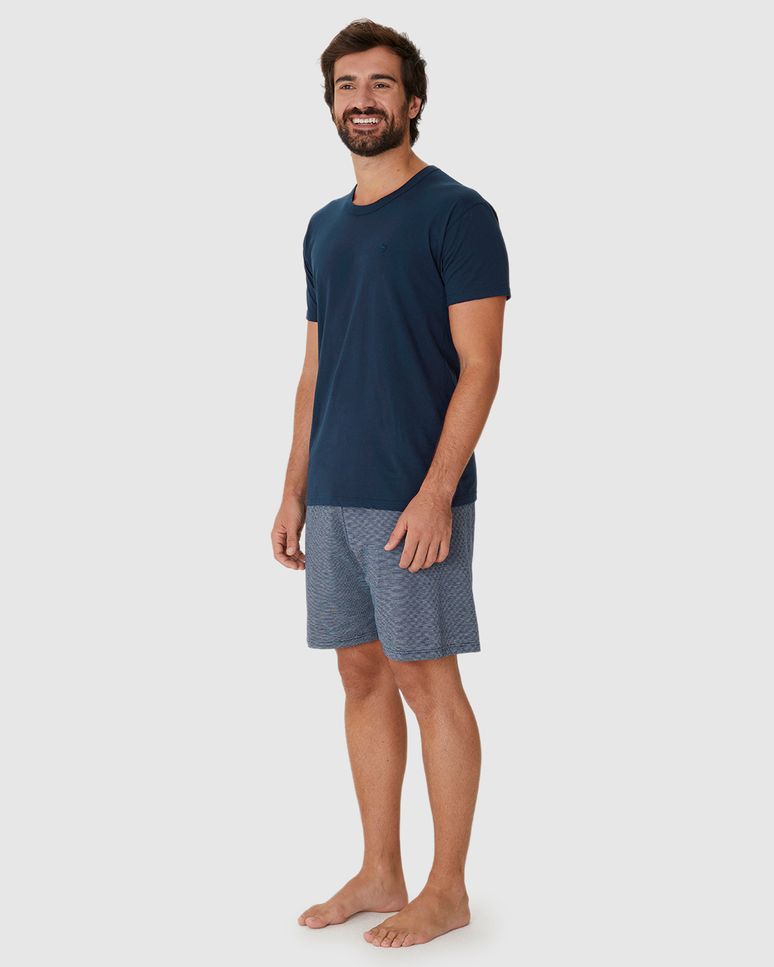 Pijama Curto Masculino Camiseta E Shorts Em Malha Fio A Fio