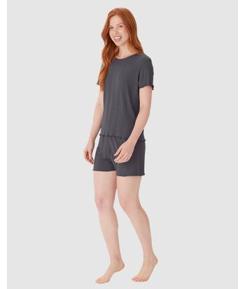 Pijama Curto Feminino Blusa Manga Curta E Shorts Em Malha De Viscose Canelada
