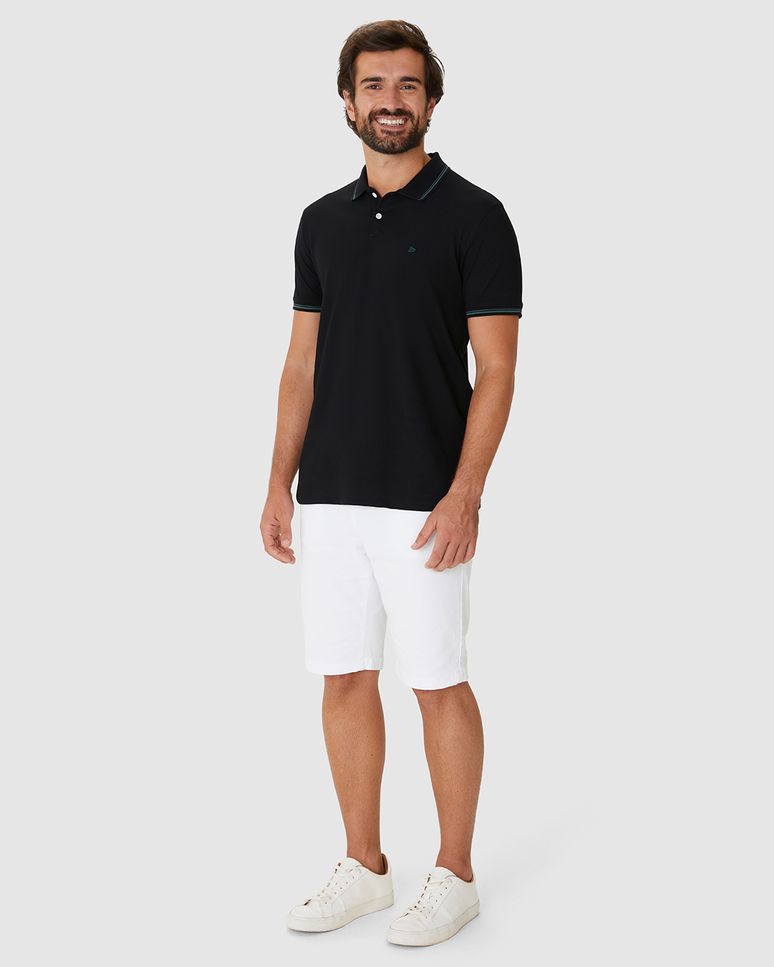 Camisa Polo Masculina Regular Gola Retilínea Em Piquet Stretch