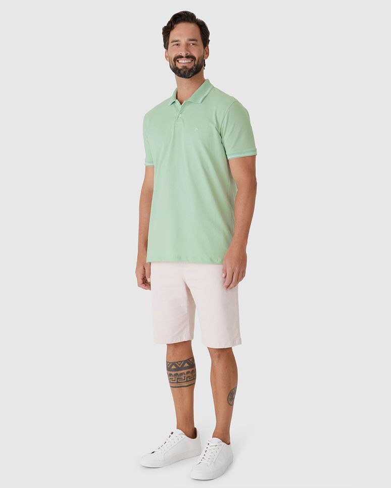 Camisa Polo Masculina Regular Gola Retilínea Em Piquet Stretch