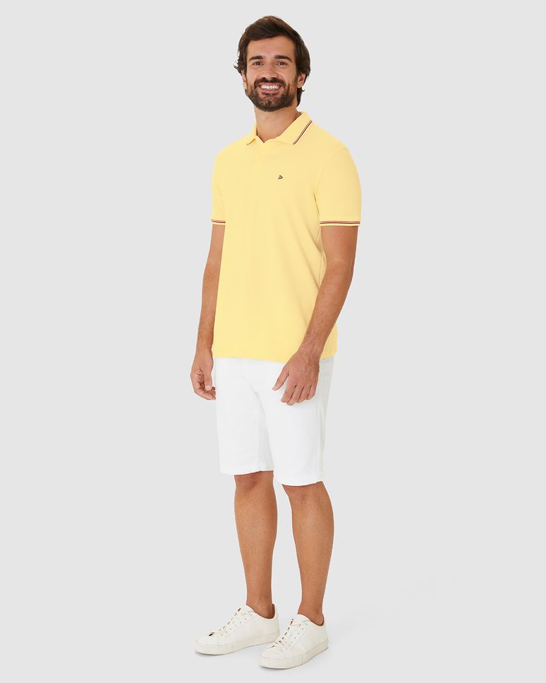 Camisa Polo Masculina Regular Gola Retilínea Em Piquet Stretch