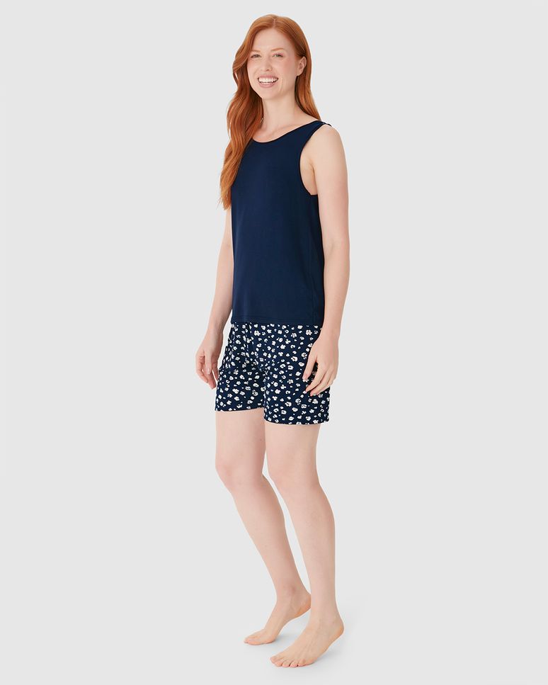 Pijama Curto Feminino Regata E Shorts Estampado Em Viscose Stretch