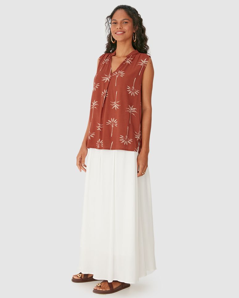 Blusa Feminina Evasê Decote V Sem Manga Em Viscose