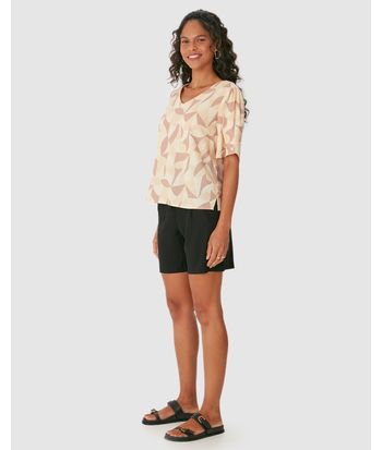 Blusa Box Feminina Decote V Fenda Lateral Em Viscolinho