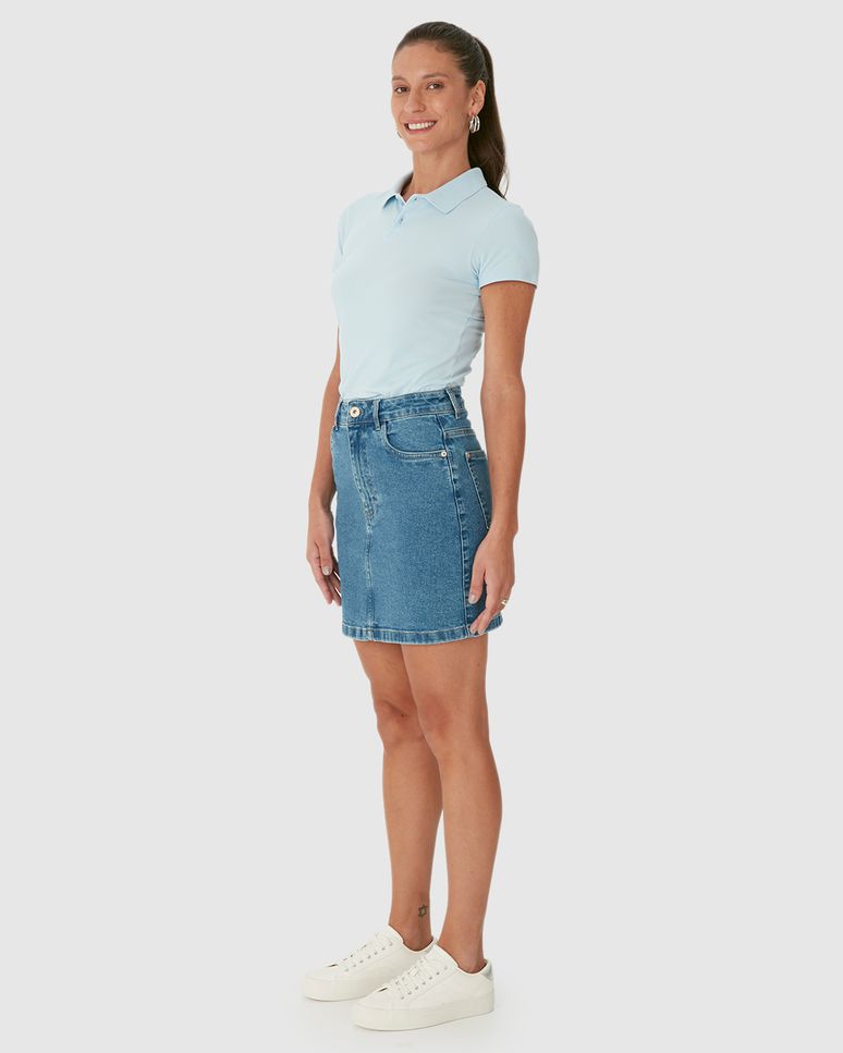 Saia Reta Feminina Cintura Alta Em Jeans Com Elastano