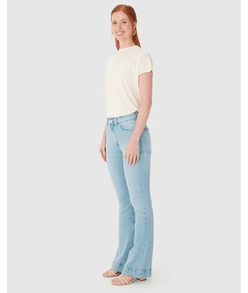 Calça Feminina Small Flare Bolso Funcional Em Flex Jeans