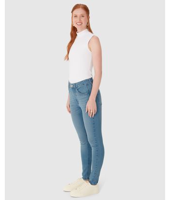 Calça Skinny Feminina Push Up Cintura Alta Em Jeans Com Elastano