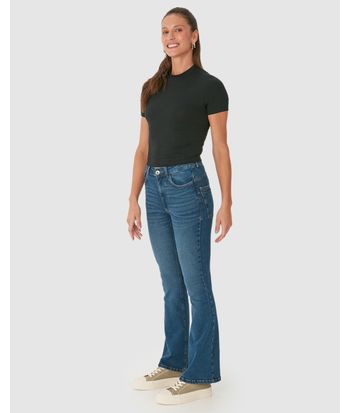 Calça Feminina Small Flare Push Up Elástico Interno Em Jeans Stretch