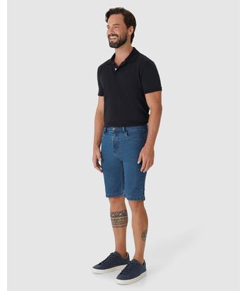 Bermuda Slim Masculina Cintura Média Bolso Funcional Em Jeans Stretch