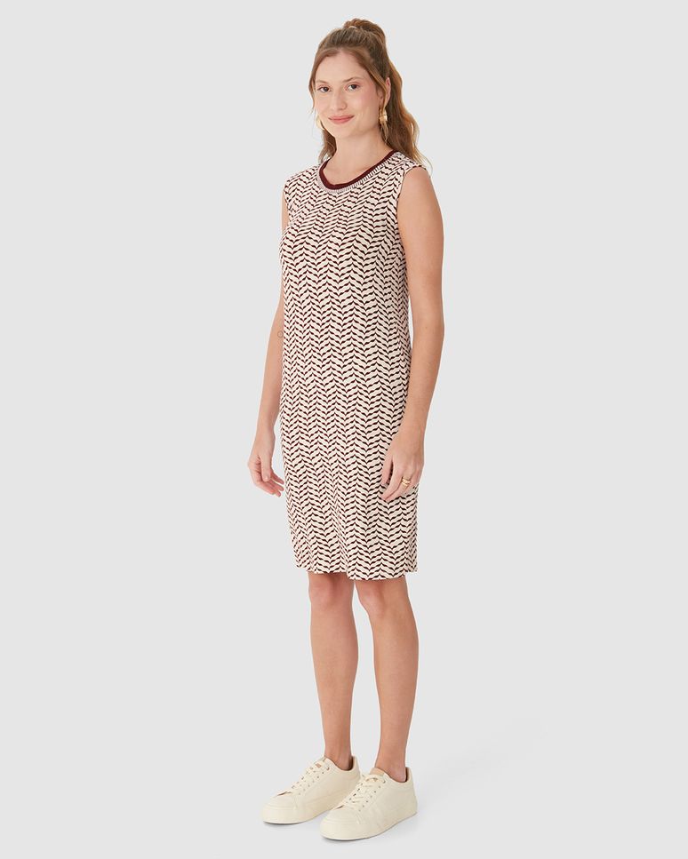 Vestido Feminino Estampado Decote U Retilínea Em Malha Viscolinho Stretch