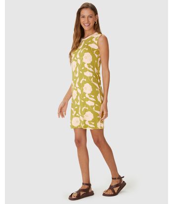 Vestido Feminino Estampado Decote U Retilínea Em Malha Viscolinho Stretch