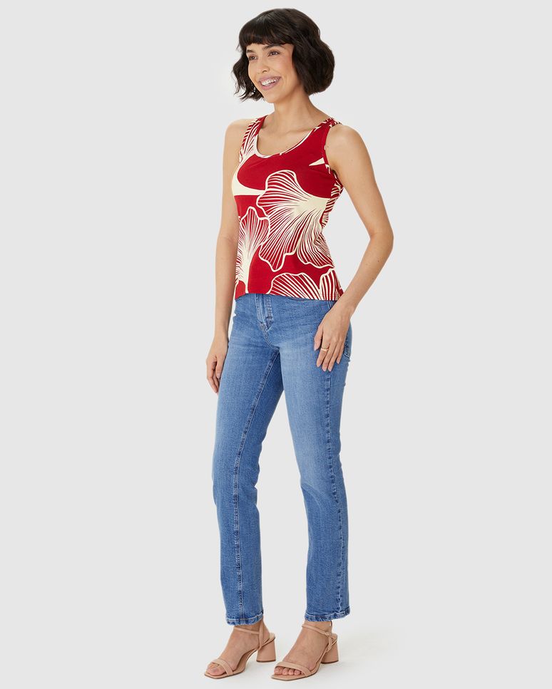 Regata Feminina Estampada Decote U Em Viscose Stretch