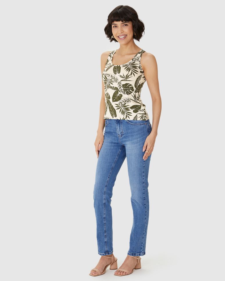 Regata Feminina Estampada Decote U Em Viscose Stretch