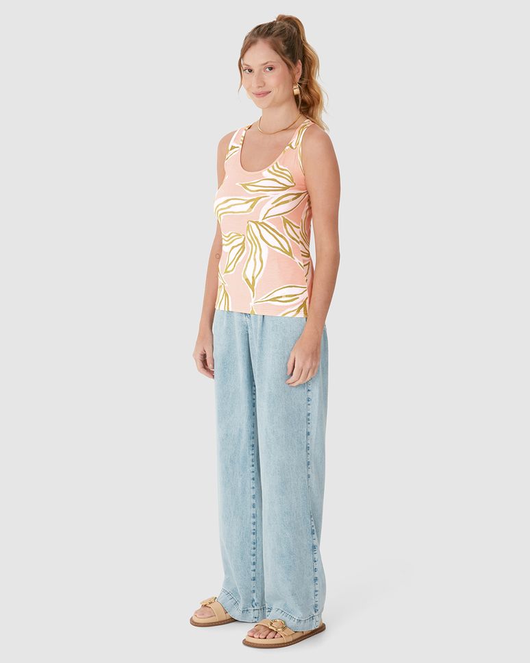 Regata Feminina Estampada Decote U Em Viscose Stretch