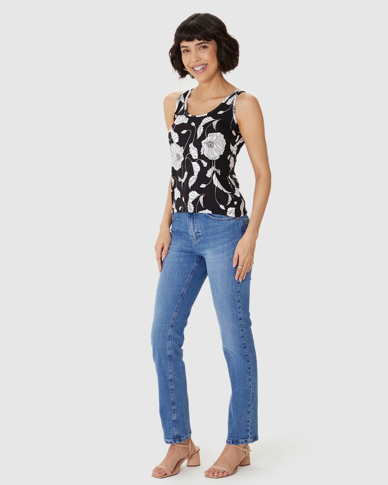 Regata Feminina Estampada Decote U Em Viscose Stretch