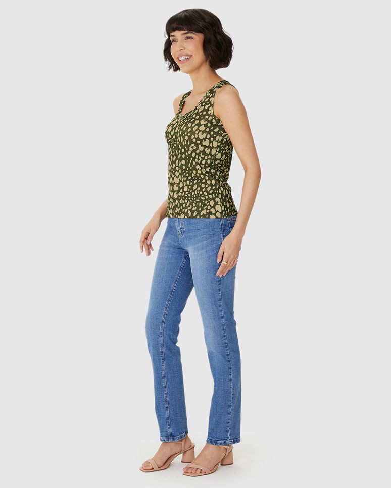 Regata Feminina Estampa Animal Print Decote U Em Viscose Stretch
