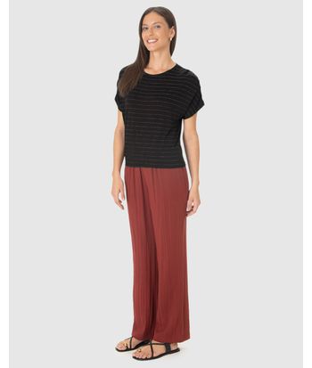 Blusa Ampla Feminina Listrada Manga Curta Em Malha Viscose Texturizada