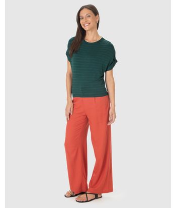 Blusa Ampla Feminina Listrada Manga Curta Em Malha Viscose Texturizada