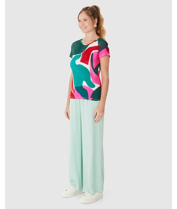 Blusa Feminina Manga Curta Estampa Geométrica Em Viscose Stretch