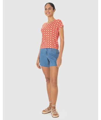 Blusa Feminina Estampada Decote Redondo Manga Curta Em Viscose Stretch