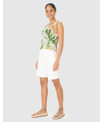 Regata Feminina Estampada Decote U Retilínea Em Malha Viscolinho Stretch