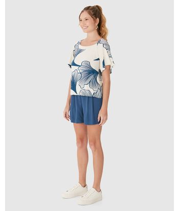 Blusa Feminina Estampada Decote Reto Em Malha Viscolinho Stretch