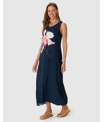 Vestido Midi Feminino Evasê Estampado Duas Formas De Uso Em Viscose