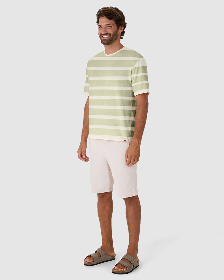 Camiseta Masculina Relaxed Fit Listrada Em Malha Linho