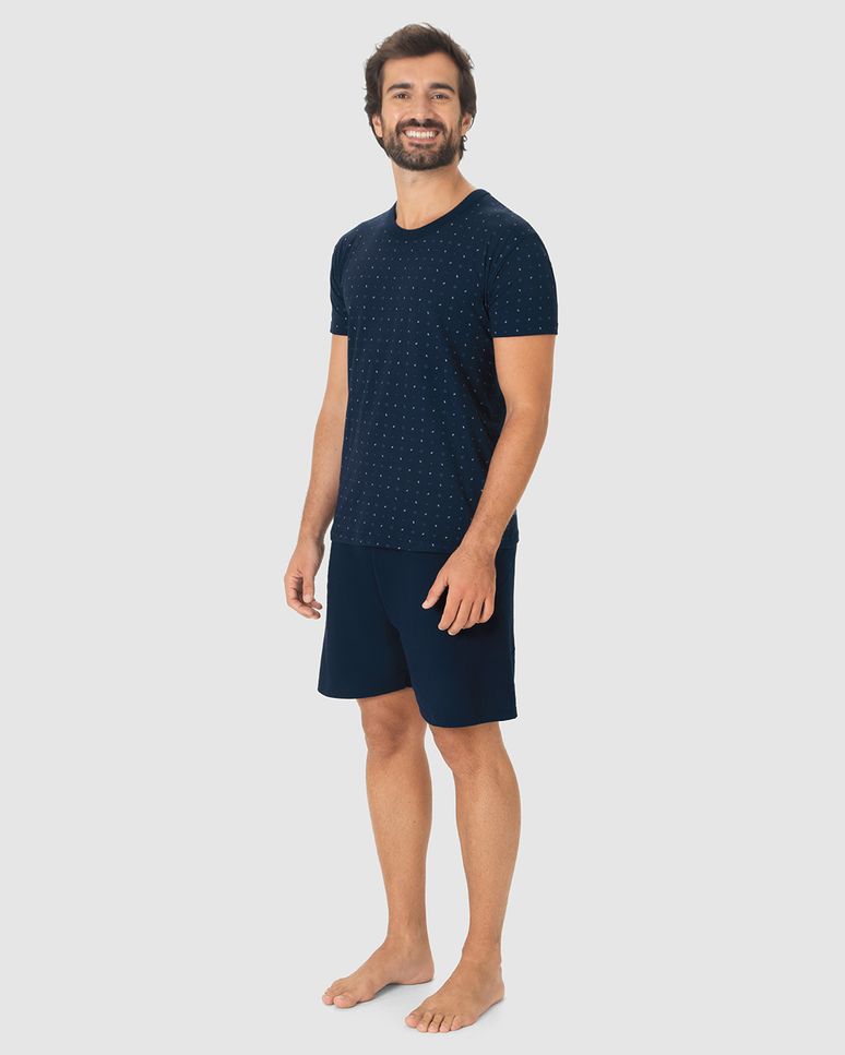 Pijama Curto Masculino Camiseta Estampada E Shorts Em Algodão