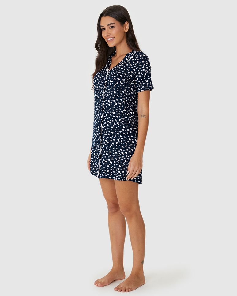 Camisola Americana Feminina Estampada Abotoamento Frontal Em Viscose Stretch