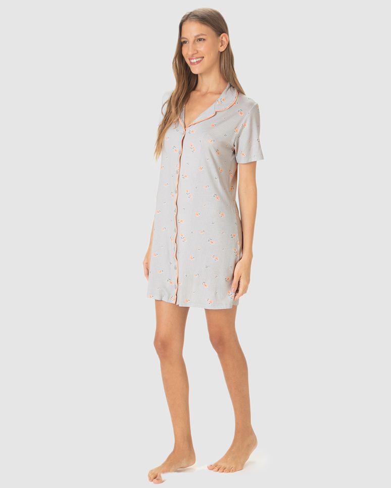 Camisola Americana Feminina Estampada Abotoamento Frontal Em Viscose Stretch