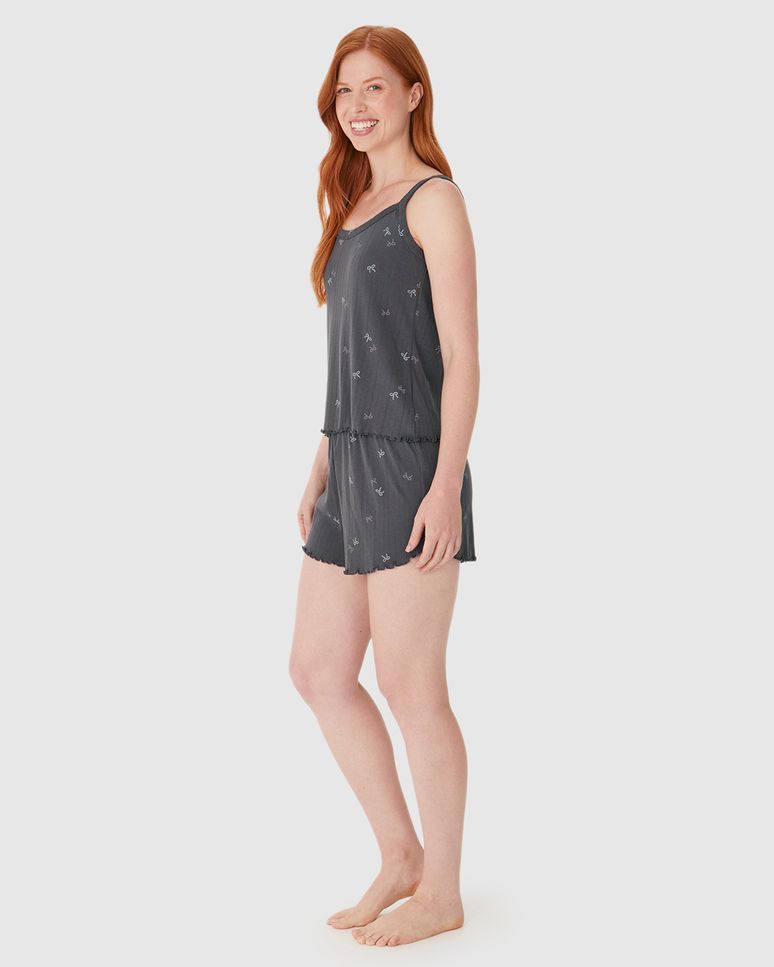 Pijama Curto Feminino Estampado Em Malha Jacquard Texturizada