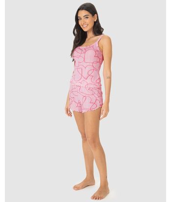 Pijama Curto Feminino Estampado Em Malha Jacquard Texturizada