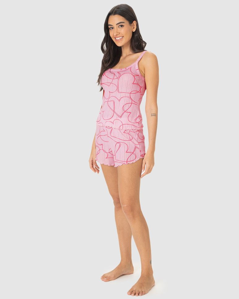 Pijama Curto Feminino Estampado Em Malha Jacquard Texturizada