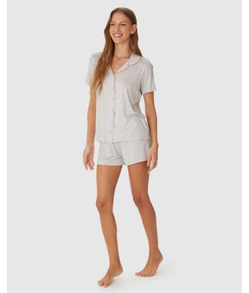 Pijama Curto Feminino Americano Estampado Em Viscose Stretch
