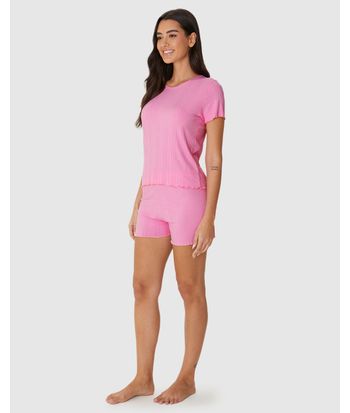 Pijama Curto Feminino Blusa Manga Curta E Shorts Em Malha De Viscose Canelada