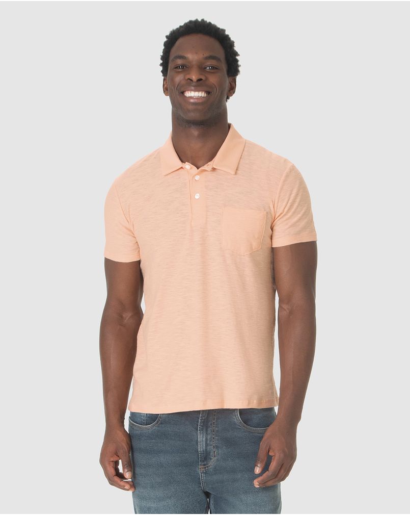 Camisa Polo Masculina Bolso Funcional Em Malha Rajada LARANJA - Malwee