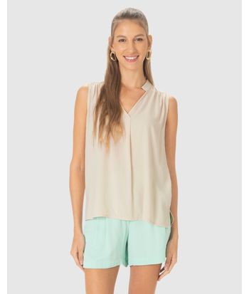 Blusa Feminina Evasê Decote V Sem Manga Em Viscose