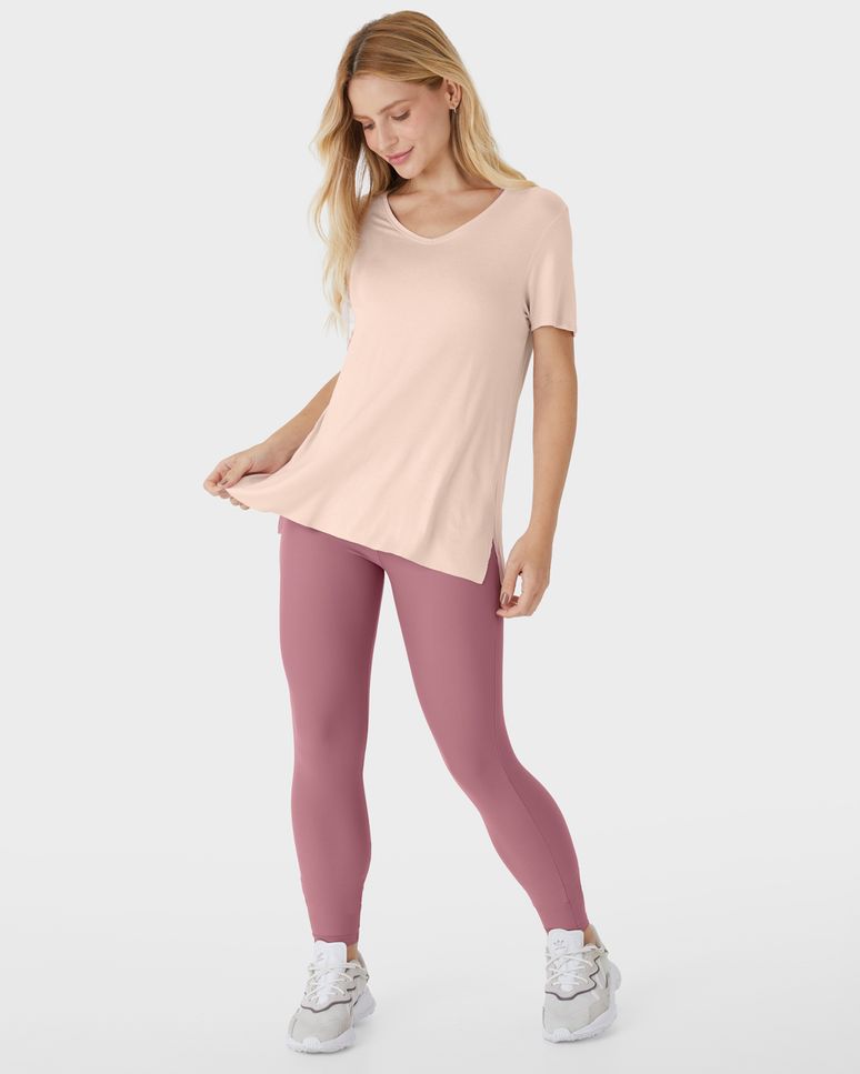 Blusa Feminina Reta Decote V Fenda Lateral Em Viscose Stretch - ENFIM