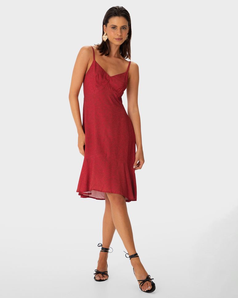 Vestido Feminino Evasê Decote V Alça Fina Em Viscose - ENFIM