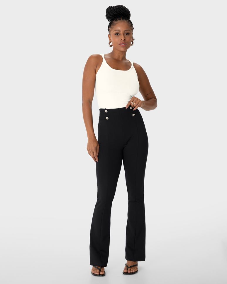 Calça Feminina Bootcut Cintura Alta Em Malha Interlock - ENFIM