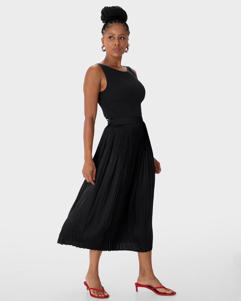 Saia Midi Feminina Cintura Alta Em Tecido Acetinado Plissado - ENFIM