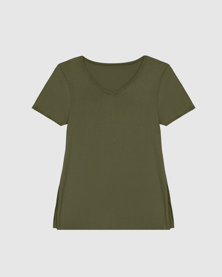 Blusa Feminina Reta Decote V Fenda Lateral Em Viscose Stretch - ENFIM