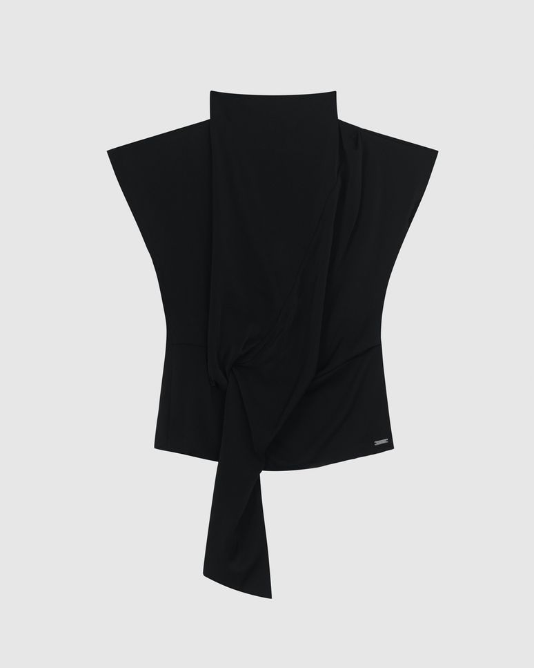 Blusa Feminina Slim Gola Alta Amarração Frontal Em Tafetá - ENFIM