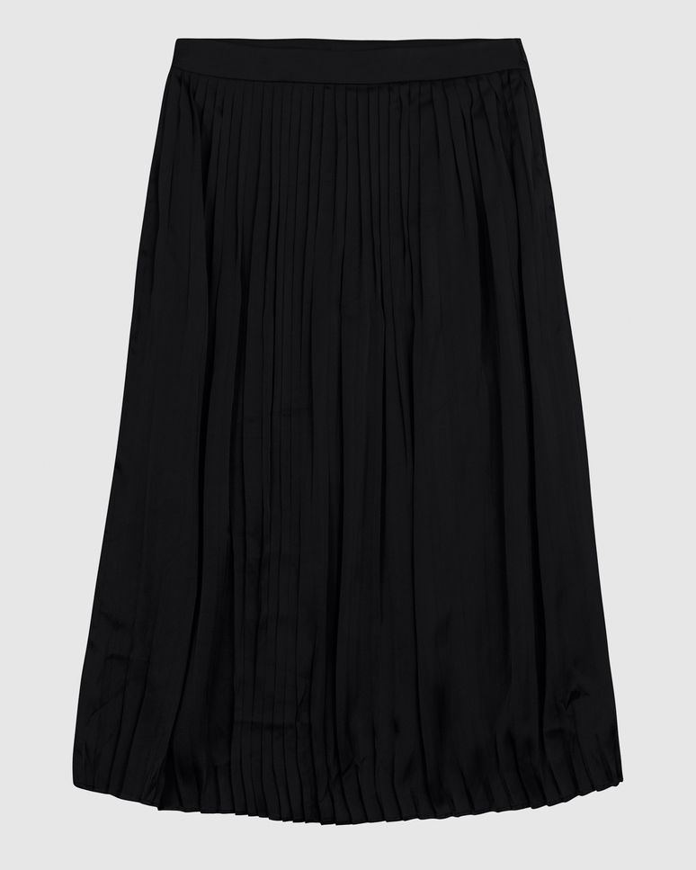 Saia Midi Feminina Cintura Alta Em Tecido Acetinado Plissado - ENFIM