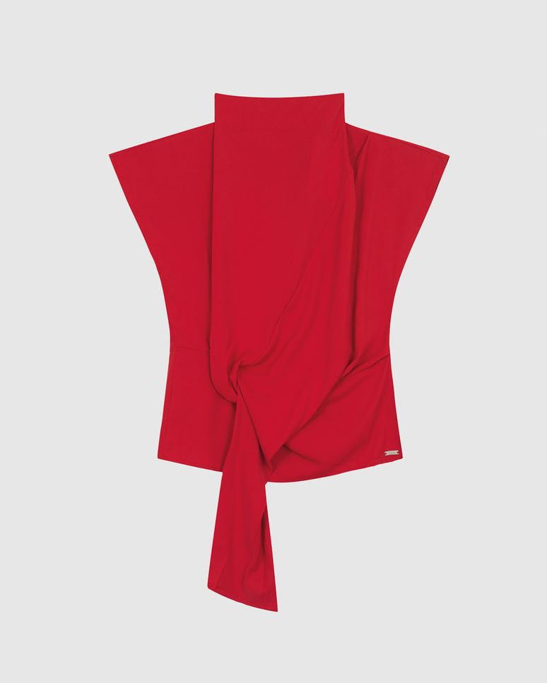 Blusa Feminina Slim Gola Alta Amarração Frontal Em Tafetá - ENFIM