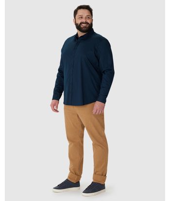 Camisa Básica Masculina Plus Size Manga Longa Em Algodão Com Elastano