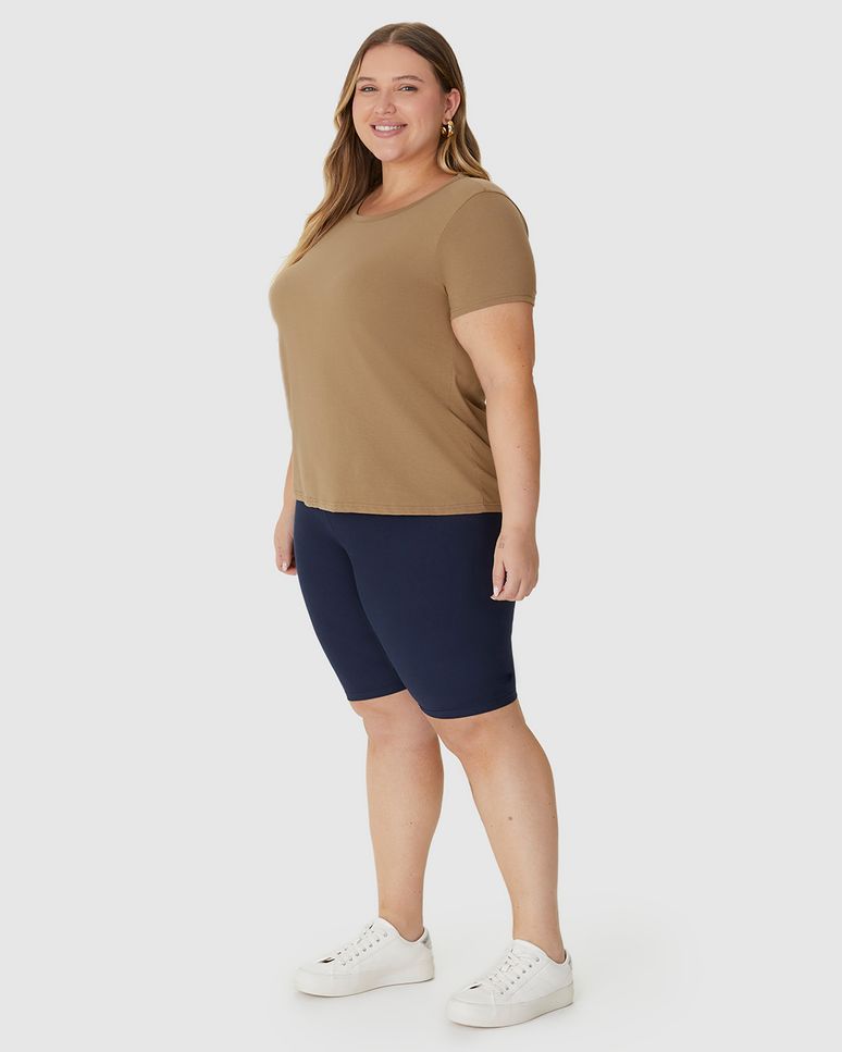 Blusa Básica Feminina Plus Size Decote Redondo Em Algodão