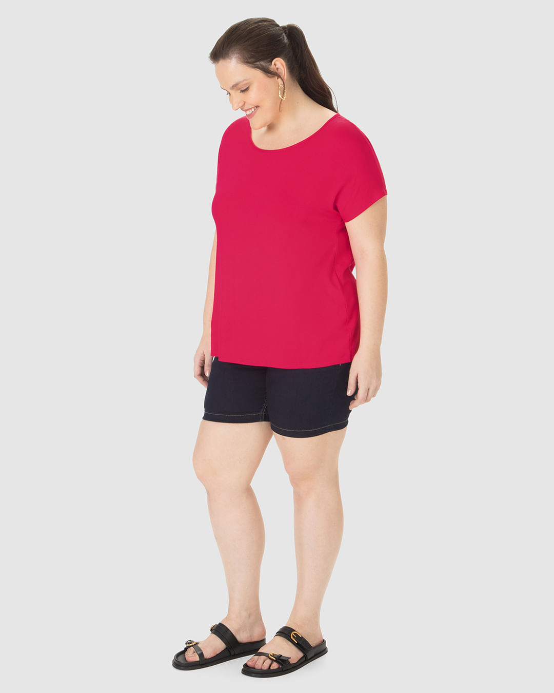 Blusa Básica Feminina Plus Size Manga Japonesa Em Viscose Stretch